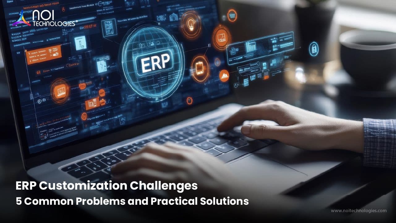 ERP customization challenges involving complex requirements, integration issues, rising costs, testing, upgrades, and long-term maintenance