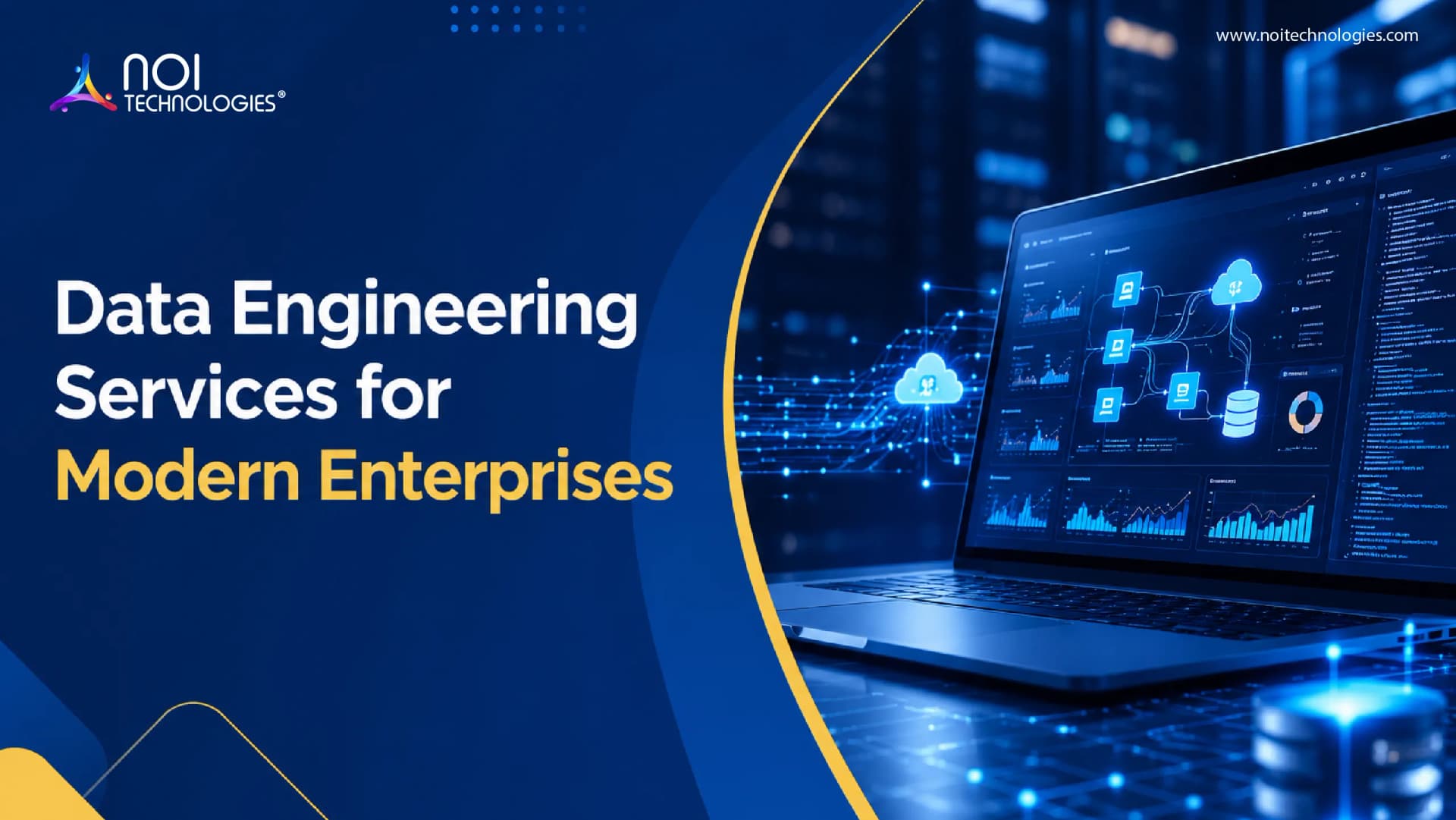 NOI Technologies data engineering services for modern enterprises with cloud data pipeline and analytics dashboard