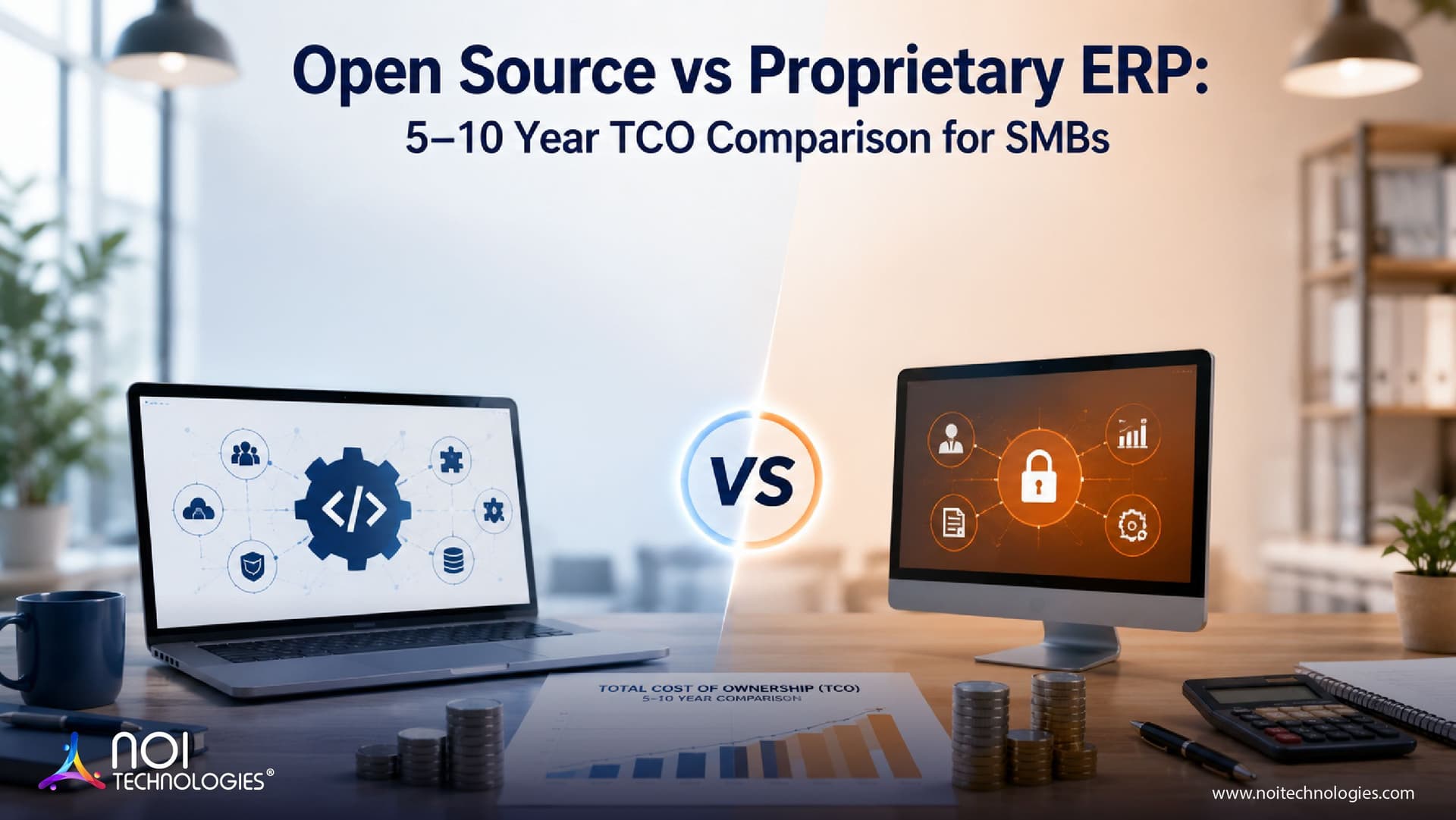Open source vs proprietary ERP software comparison showing total cost of ownership for SMBs
